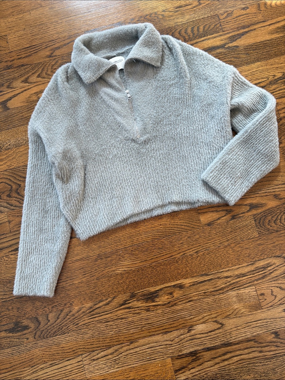 Abercrombie & Fitch Cozy Light Gray Collared Half-Zip Women's Sweater, cozy, M